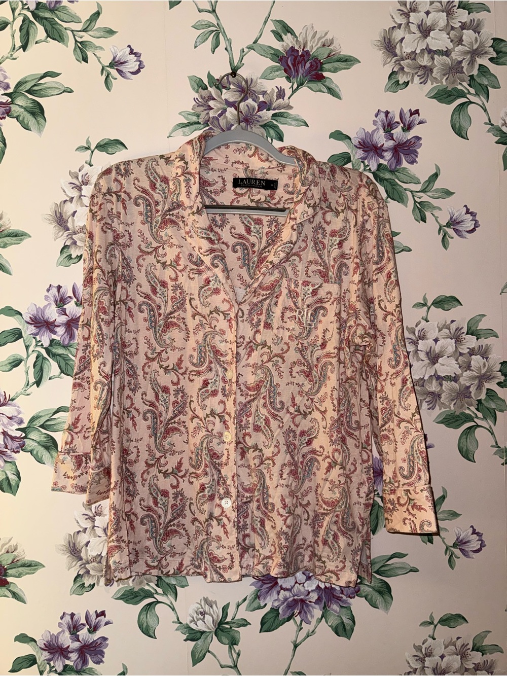 Lauren Ralph Lauren Cream Pink Paisley Button-Down Shirt